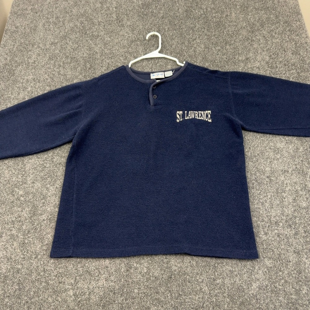 Vintage St. Lawrence The Game Henley Mens M Navy Cotton Poly Fleece Sporty